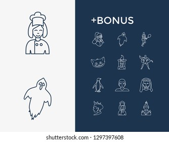 Human icon set and boy with cook, tennis player and ghost. Phantom related human icon vector for web UI logo design.