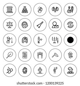 Human icon set. collection of 25 outline human icons with balance, cage, clap, conference, doctor, dollar, fetus, floss, hand, group, mental disorder icons. editable icons.