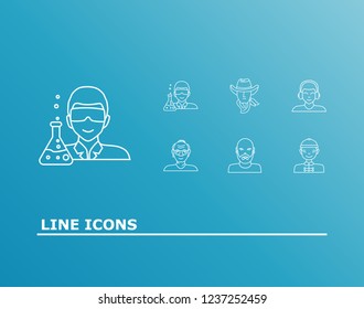 Human icon set and old man with scientist, boy in headphone and cowboy. Western related human icon vector for web UI logo design.