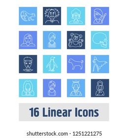 Human icon set and teddy bear with artist, crazy scientist and girl. Polar related human icon vector for web UI logo design.