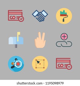 human icon set. vector set about paint roller, peace, attachment and mailbox icons set.