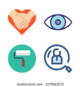 human icon set. vector set about paint roller, handshake, eye and human resources icons set.