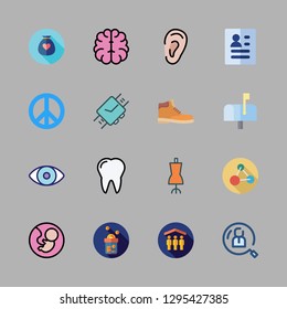 human icon set. vector set about tooth, boot, peace and mailbox icons set.