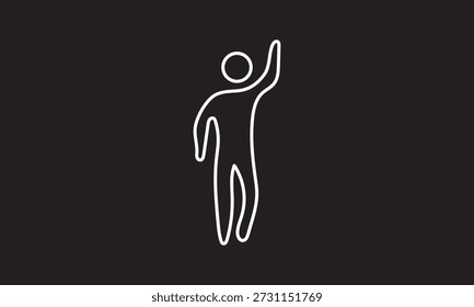 Human icon standing and waving hello with one hand. Clean, refined hand-drawn line art of a person making a welcoming gesture