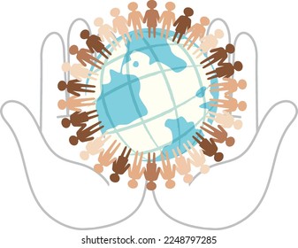 Human icon surrounding earth globe illustration