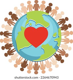 Human icon surrounding earth globe illustration