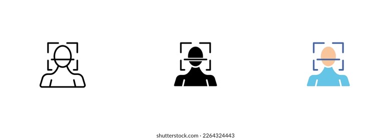Icono humano bajo el escáner facial. ID facial, datos biométricos, protección telefónica. Conjunto vectorial de iconos en línea, estilos negro y colorido aislados en fondo blanco.