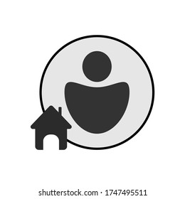 Human icon. User mark with house. Using the Internet icon. Illustration on a white background. Vector illustration.
