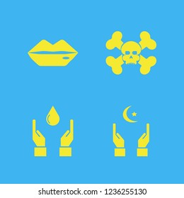 human icon. human vector icons set lips, skull bones, hands islam sign and hands drop