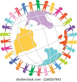 Human icons around earth globe illustration