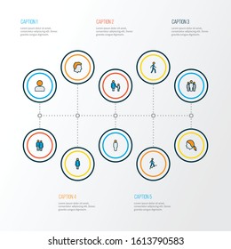 Human icons colored line set with woman head, team, mother with child and other female elements. Isolated vector illustration human icons.