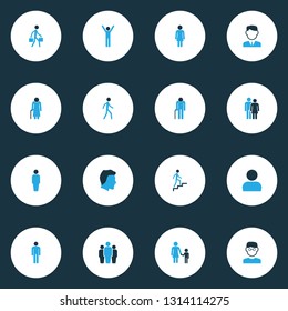 Human icons colored set with climbing, mother, female and other worker  elements. Isolated vector illustration human icons.