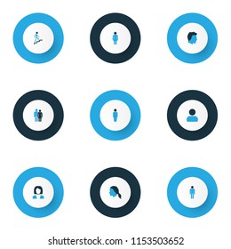 Human icons colored set with couple, male, businesswoman and other female elements. Isolated vector illustration human icons.