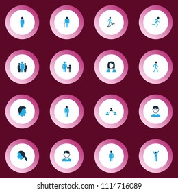 Human icons colored set with mother, running, social relations and other client  elements. Isolated vector illustration human icons.
