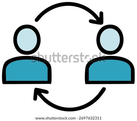 Human icons connected in continuous circular workflow process