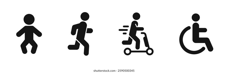 Human icons. Flat black human icons. Man vector icons.