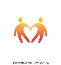 Iconos humanos unen manos para formar corazones, logo familiar vectorial