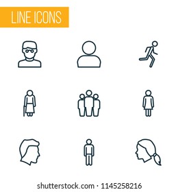 Human icons line style set with jogging, personal data, group and other running elements. Isolated vector illustration human icons.