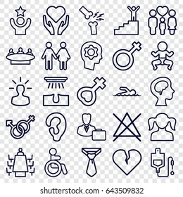 Human icons set. set of 25 human outline icons such as disabled, ear, girl, hair removal, no bleaching, tie, group, drop counter, family, male, male and female, female