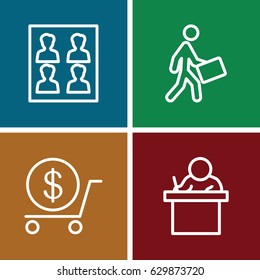 Human icons set. set of 4 human outline icons such as dollar, courier, photo for passport