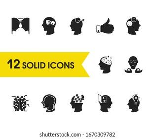 Human icons set with cognitive process, approve and strategy thinking elements. Set of human icons and mind concept. Editable vector elements for logo app UI design.