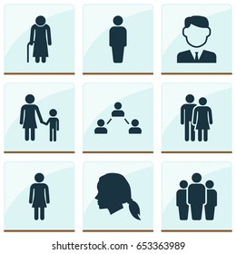 Human Icons Set. Collection Of Beloveds, Network, Old Woman And Other Elements. Also Includes Symbols Such As User, Head, Group.