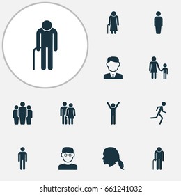 Human Icons Set. Collection Of Beloveds, Family, Gentleman And Other Elements. Also Includes Symbols Such As Running, Grandma, Grandpa.