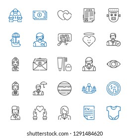 human icons set. Collection of human with body, curriculum, businesswoman, heart, employee, dollar, team, venus, stewardess, eye, woman, toothbrush. Editable and scalable human icons.