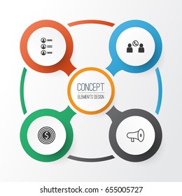 Human Icons Set. Collection Of Bullhorn, Business Goal, Job Applicants And Other Elements. Also Includes Symbols Such As Call, Speaker, Phone.