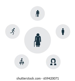 Human Icons Set. Collection Of Delivery Person, Member, Businesswoman And Other Elements. Also Includes Symbols Such As Woman, Old, Courier.