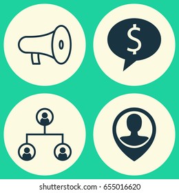 Human Icons Set. Collection Of Employee Location, Bullhorn, Business Deal And Other Elements. Also Includes Symbols Such As Pin, Opinion, Bullhorn.