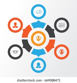 Human Icons Set. Collection Of Employee Location, Business Woman, Personal Badge And Other Elements. Also Includes Symbols Such As Bullhorn, Speaker, Personal.