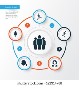 Human Icons Set. Collection Of Female, Businesswoman, Group And Other Elements. Also Includes Symbols Such As Running, Ladder, Head.