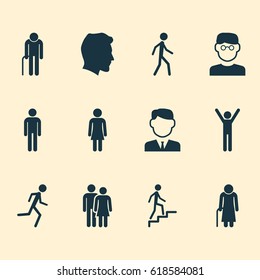 Human Icons Set. Collection Of Gentleman, Scientist, Work Man And Other Elements. Also Includes Symbols Such As Smart, Gentleman, Climbing.