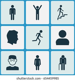 Human Icons Set. Collection Of Grandpa, Male, Running Elements. Also Includes Symbols Such As Rejoicing, Man, Profile.