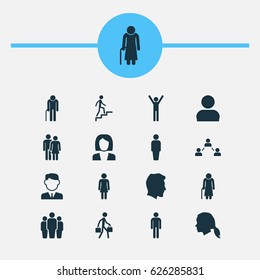 Human Icons Set. Collection Of Group, Businesswoman, Happy And Other Elements. Also Includes Symbols Such As Social, Woman, Female.