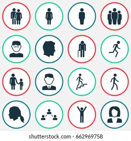 Human Icons Set. Collection Of Group, Network, Running And Other Elements. Also Includes Symbols Such As Head, Gentleman, Man.