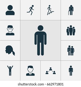 Human Icons Set. Collection Of Happy, Group, Beloveds And Other Elements. Also Includes Symbols Such As Happy, User, Ladder.