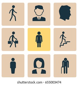 Human Icons Set. Collection Of Male, Delivery Person, Work Man And Other Elements. Also Includes Symbols Such As Ladder, Female, Businessman.