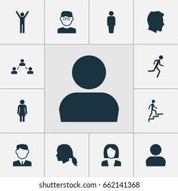 Human Icons Set. Collection Of Member, Businesswoman, Male And Other Elements. Also Includes Symbols Such As Male, Happy, Gentleman.