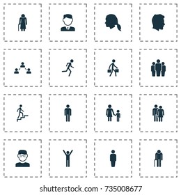 Human Icons Set. Collection Of Member, Work Man, Happy And Other Elements. Also Includes Symbols Such As Network, Climbing, Rejoicing.