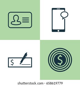 Human Icons Set. Collection Of Messaging, Personal Badge, Bank Payment And Other Elements. Also Includes Symbols Such As Phone, Mobile, Identity.