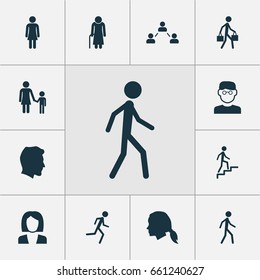 Human Icons Set. Collection Of Old Woman, Running, Male And Other Elements. Also Includes Symbols Such As Walking, Courier, Old.