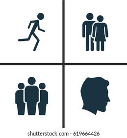 Human Icons Set. Collection Of Running, Beloveds, Group And Other Elements. Also Includes Symbols Such As Man, Couple, Woman.