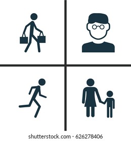 Human Icons Set. Collection Of Running, Delivery Person, Scientist And Other Elements. Also Includes Symbols Such As Smart, Person, Jogging.