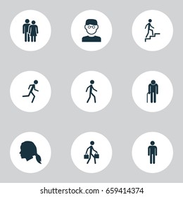 Human Icons Set. Collection Of Running, Jogging, Delivery Person And Other Elements. Also Includes Symbols Such As Gentlewoman, Ladder, Mister.
