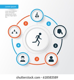Human Icons Set. Collection Of Scientist, User, Gentlewoman Head And Other Elements. Also Includes Symbols Such As Delivery, Network, Relation.
