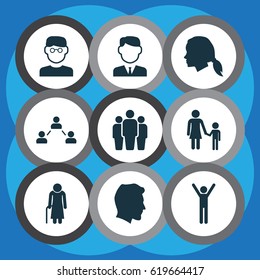 Human Icons Set. Collection Of Scientist, Work Man, Happy And Other Elements. Also Includes Symbols Such As Work, Gentlewoman, Female.