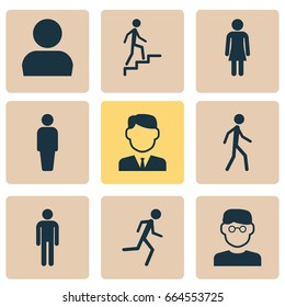 Human Icons Set. Collection Of User, Jogging, Female And Other Elements. Also Includes Symbols Such As Avatar, Profile, Ladder.