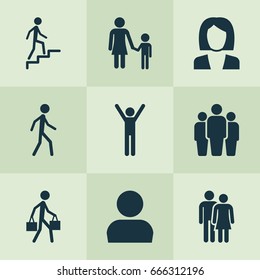 Human Icons Set. Collection Of User, Beloveds, Jogging And Other Elements. Also Includes Symbols Such As Businesswoman, Avatar, Team.